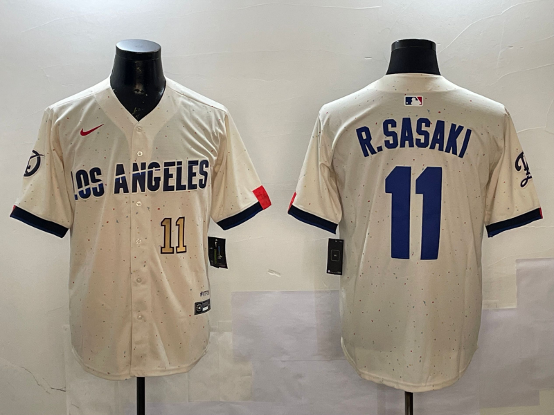 Men Los Angeles Dodgers #11 R Sasaki cream 2025 MLB nike jersey style1->los angeles dodgers->MLB Jersey